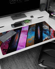 Deep space scene desk pad, 40x20 inches, featuring angled panels slicing through starlight.