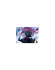 Classic anime girl mouse pad 14x10 inches with pink-haired maid in glossy gas mask, frilly details.