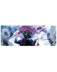 Chaotic-cute anime girl mouse pad 32x12 inches with pink hair, gas mask, and frilly maid outfit.