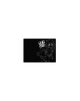 Classic anime girl mouse pad 14x10 inches with white line-art sketch on deep black and Japanese block text.