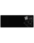 32x12 inches anime girl mouse pad with white line-art on black and Japanese block text street style.