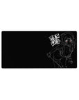 32x16 inches anime girl mouse pad with white line-art on black, red eyes, and Japanese block text.
