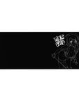 36x16 inches anime girl desk pad with white line-art on black, red eyes, and Japanese block text.