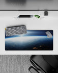 Moody navy and icy blue mouse pad 28x12 inches with calm, dreamy sunrise glow for a soothing workspace.