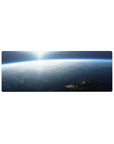 Calm blue horizon sunrise space-themed mouse pad, 32x12 inches, with subtle station silhouette.