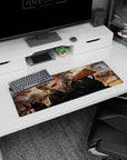 32x12 inches Tanya Degurechaff mouse pad from Saga of Tanya the Evil, wide grin, bullets confetti scene.