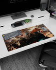 32x16 inches Tanya Degurechaff mouse pad from Saga of Tanya the Evil, grinning amid flying brass rounds.