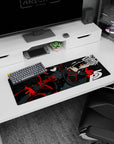Anime mouse pad 32x12 inches featuring Joker, bold red and black design with geometric stars, perfect for rebels.