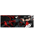 Anime mouse pad featuring Joker from Persona 5, size 32x12 inches, with bold geometric stars and red streaks.