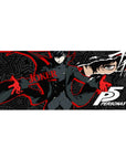 Desk pad 36x16 inches featuring Joker from anime Persona 5 with red streaks and geometric stars for a bold, stylish look.