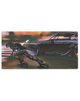 32x16 inches anime mouse pad with cyber street racer and armored skater on neon asphalt.