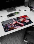32x16 inches anime girl mouse pad with blue-eyed girl leaning close, smirking as her crew lounges behind.