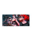 Anime girl mouse pad 28x12 inches with cockpit squad in a neon hangar, sci-fi uniforms and caps.