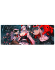 32x12 inches anime girl mouse pad with cockpit hangar scene, squad in caps, glossy sci-fi panels.