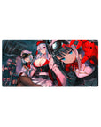 32x16 inches anime girl mouse pad with cockpit hangar squad, caps and uniforms, sleek sci-fi panels.