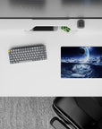 Cool blue to deep navy cosmic calm classic mouse pad with silver mist edges, 14x10 inches.