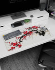 East Asian elegance design on 32x16 desk mat brings Plum Blossom's refined aesthetic to life vividly