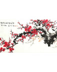 Plum Blossom Desk Mat 40x20 featuring bold red blooms and ink brushstrokes for elegant East Asian style