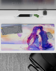 32x16 inches anime mouse pad in peach, lilac, and gold pastels with a dreamy romantic sci-fi stardust glow.