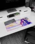 28x12 inches anime mouse pad showing violet-haired girl and uniformed boy holding hands and sharing a kiss.