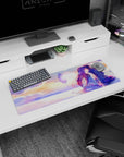 32x12 inches anime mouse pad showing violet-haired girl and uniformed boy holding hands, sharing a kiss.