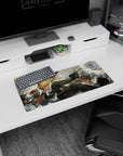 Tanya Degurechaff smirking in uniform on anime girl mouse pad 28x12 inches amid smoke and sparks.