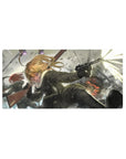 32x16 inches anime girl mouse pad with Tanya battlefield uniform, smoke sparks backdrop, sharp detail glide.
