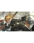 Anime girl desk pad 40x20 inches with battlefield uniform art, smoke, sparks, and smooth glide surface.