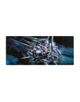 28x12 inches anime mouse pad featuring a Gundam mech in a heroic pose with glowing thrusters and blades.