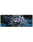 32x12 inches anime mouse pad with 00 Gundam in a dynamic hero pose, blades out and thrusters lit.
