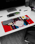 Yumeko Jabami Kakegurui anime girl mouse pad 32x16 inches, hypnotic stare on red with camellia blooms.