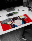 36x16 inches mouse pad featuring Kakegurui’s Yumeko Jabami staring forward with candy-bright eyes and camellias.
