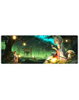 32x12 inches anime girl mouse pad with fox-eared shrine maiden, torii gate, lanterns, and forest lights.