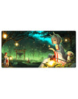 Anime girl mouse pad 32x16 inches with torii gate, lanterns, forest lights, and sparkly night magic.