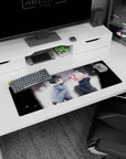 Warm 32x12 mouse pad featuring soft snowfall, a stolen glance, and nostalgic ambiance for a heartfelt touch