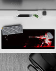 32x12 inches anime girl mouse pad in deep black, clean white, and crimson ink-burst for a bold edgy mood.