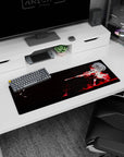32x12 inches anime girl mouse pad showing a sharp shooter girl in dramatic sniper pose with red splashes behind.