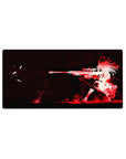 32x16 inches anime girl mouse pad with white sniper silhouette on black, red splatter background.