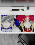 32x16 inches anime girl mouse pad in cobalt blue, velvet black, and crimson for a bold, intense desk vibe.