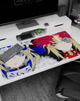 40x20 inches desk pad showing two anime heroines staring forward, one icy blue, one scarlet, crowned.