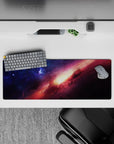 Midnight blue and rosy magenta mouse pad 32x12 inches with cozy cosmic mood and warm sunrise center.