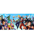 Dragon Ball Z and Super desk pad featuring Goku, Vegeta, Gohan, and more, 36x16 inches, reliving the best battles from the iconic anime.
