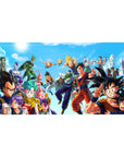 Desk pad featuring Goku, Vegeta, Gohan, and other Z Fighters with their foes, 40x20 inches, bringing iconic battles from Dragon Ball Z and Super to life.