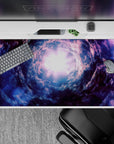Indigo, smoky blue, and lavender mist desk pad 40x20 inches with dreamy late-night galaxy mood.