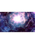 Cosmic whirlpool galaxy desk pad 40x20 inches with swirling nebula art and star-speckled shadows.