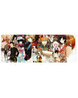 32x12 inches anime mouse pad with scientist collage, equations, gears, and glitch textures.