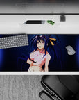 Akeno Himejima anime desk pad 36x16 inches, featuring a sultry glow and navy damask pattern for High School DxD fans.
