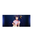 Mouse pad featuring Akeno Himejima from High School DxD, 28x12 inches, with navy damask, violet bikini, and gold accents.