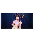 Anime mouse pad featuring Akeno Himejima from High School DxD, 32x16 inches, in a violet bikini with navy damask pattern.