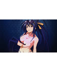 Anime mouse pad featuring Akeno Himejima from High School DxD, 40x20 inches, with a navy damask pattern and violet bikini.